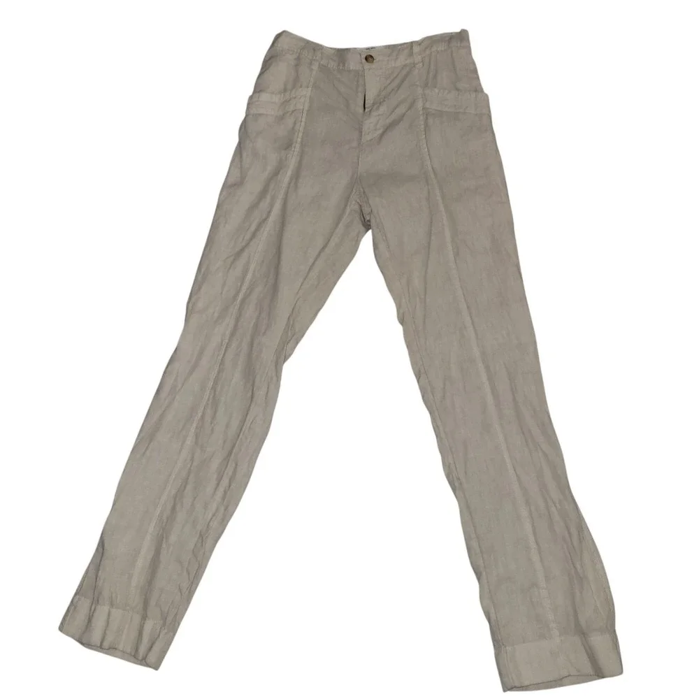 Nicole Miller New York Womens Beige Linen Pants Size S Elastic Waist Relaxed Fit